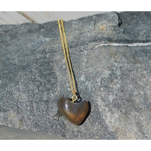 Resin-filled Heart Shaped Stone Necklace with Gold Plated Chain - Picture 1 of 10